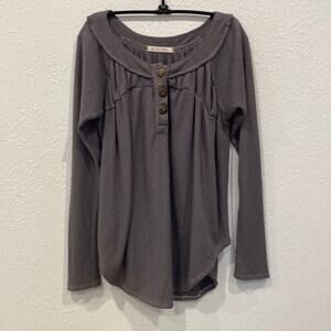 We The Free Free People Waffle Knit Henley Thermal Top Sz M Stretch Bohemian